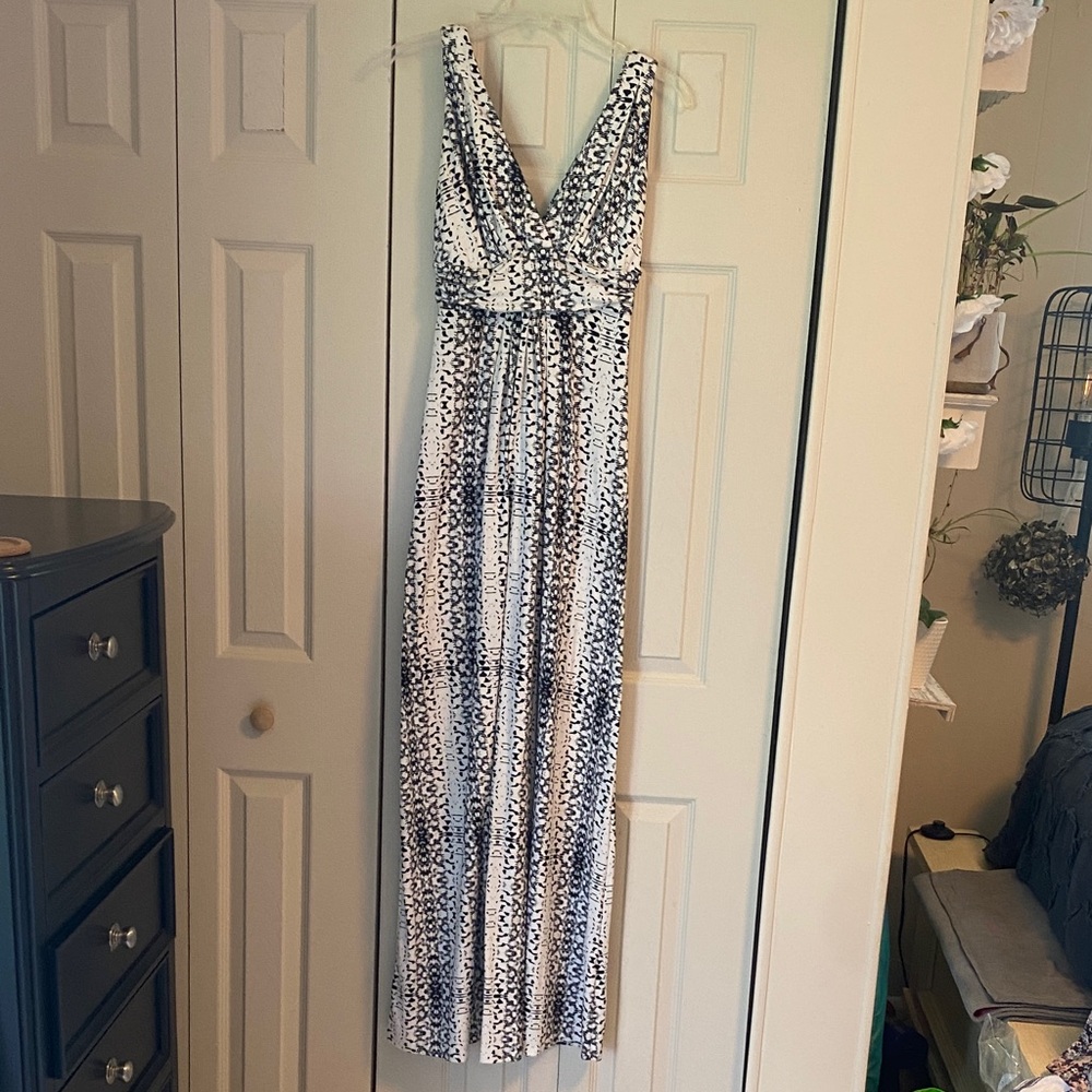 Lemon Tart Navy (almost black) and White Patterned Maxi Dress
